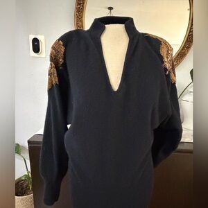 Black Sweater with Gold Accents